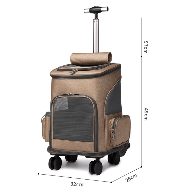 Portable Folding Trolley Pet Backpack Traveling Cat Backpack With Universal Wheel Trolley Pet Bag