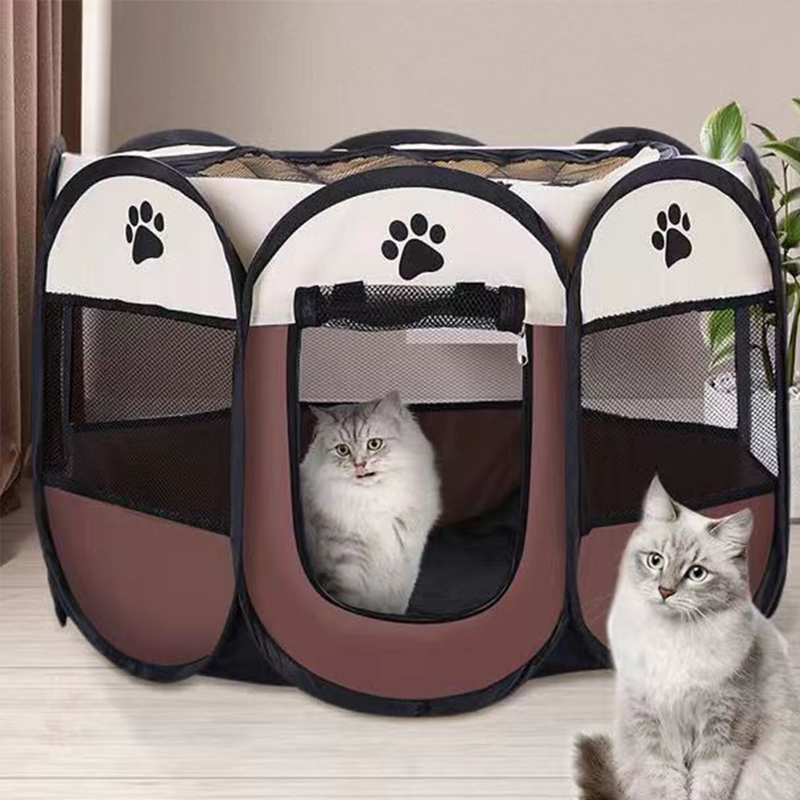 Foldable Octagonal Pet Playpen — Breathable Mesh, Portable & Space-Saving, Perfect for Cats and Small Dogs