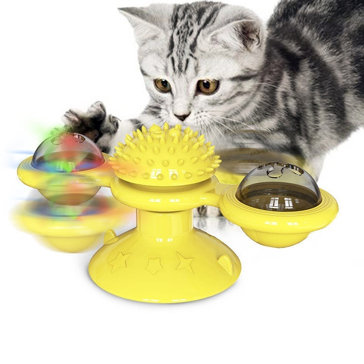 Turning Windmill Cat Teaser Toy with LED Lights | Interactive Rotating Cat Toy for Self-Play