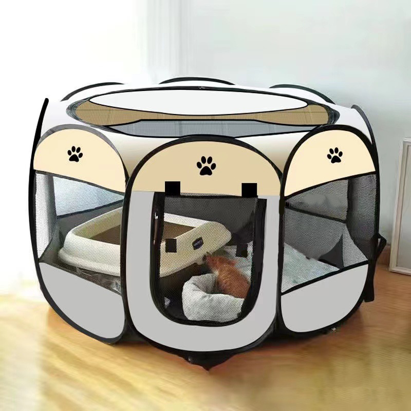 Foldable Octagonal Pet Playpen — Breathable Mesh, Portable & Space-Saving, Perfect for Cats and Small Dogs