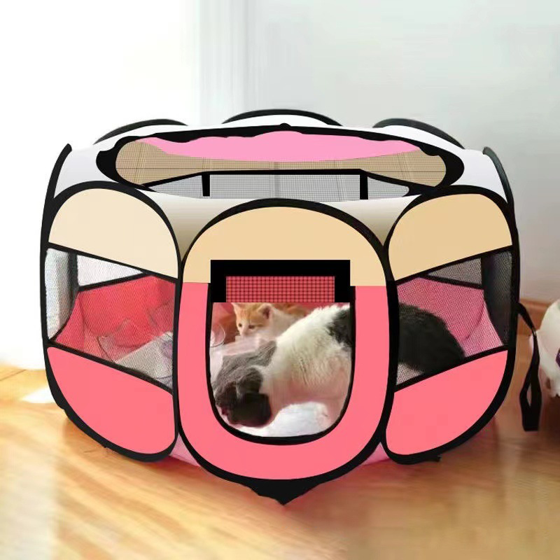 Foldable Octagonal Pet Playpen — Breathable Mesh, Portable & Space-Saving, Perfect for Cats and Small Dogs
