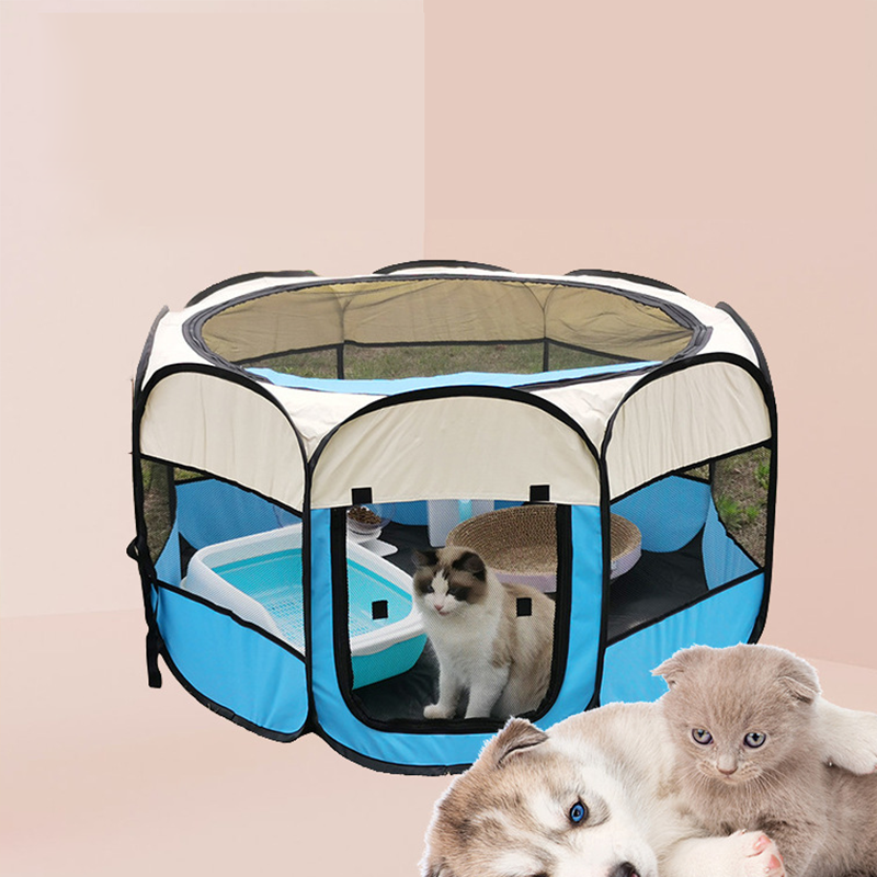 Foldable Octagonal Pet Playpen — Breathable Mesh, Portable & Space-Saving, Perfect for Cats and Small Dogs