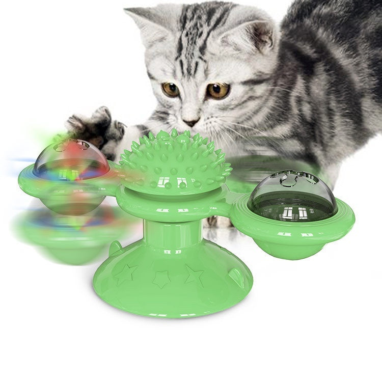 Turning Windmill Cat Teaser Toy with LED Lights | Interactive Rotating Cat Toy for Self-Play