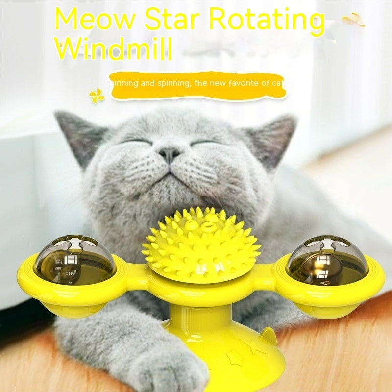 Turning Windmill Cat Teaser Toy with LED Lights | Interactive Rotating Cat Toy for Self-Play