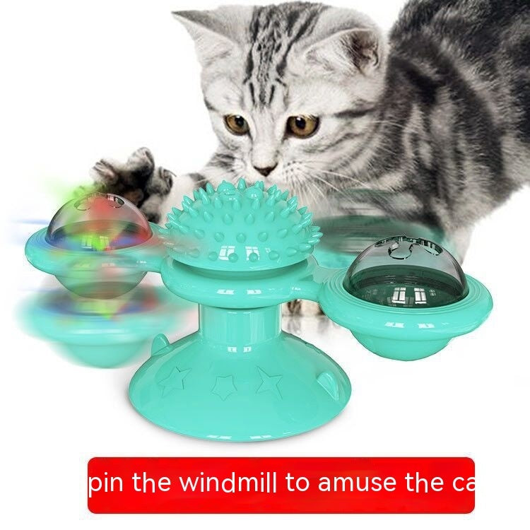 Turning Windmill Cat Teaser Toy with LED Lights | Interactive Rotating Cat Toy for Self-Play