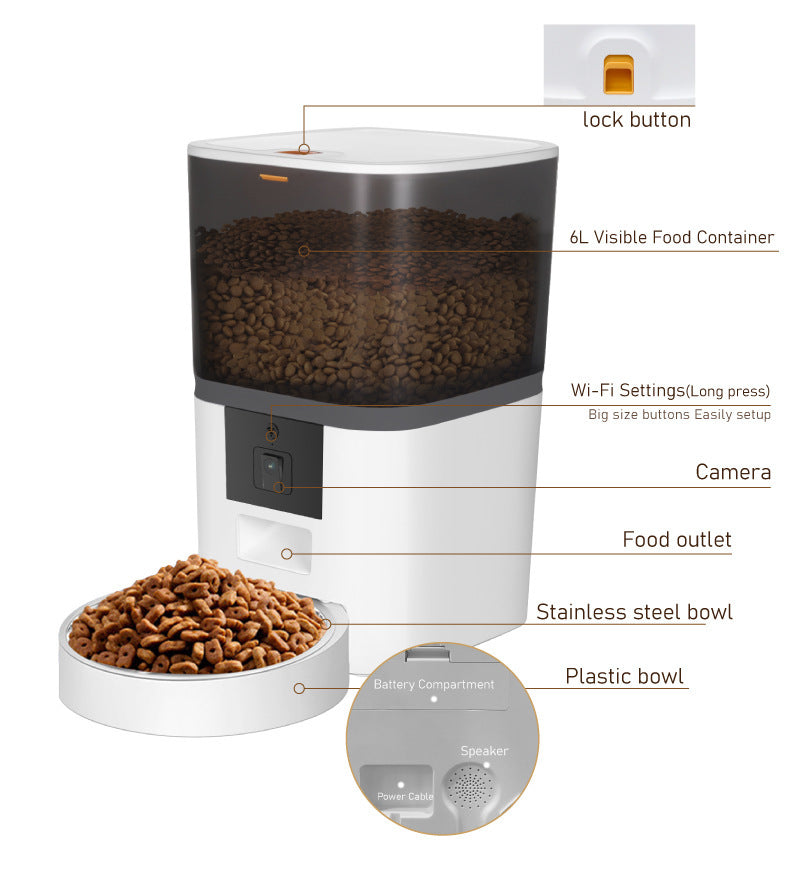 Smart Pet Feeder with HD Camera & App Control | 4L/6L Automatic Dog Cat Feeder with Video Recording