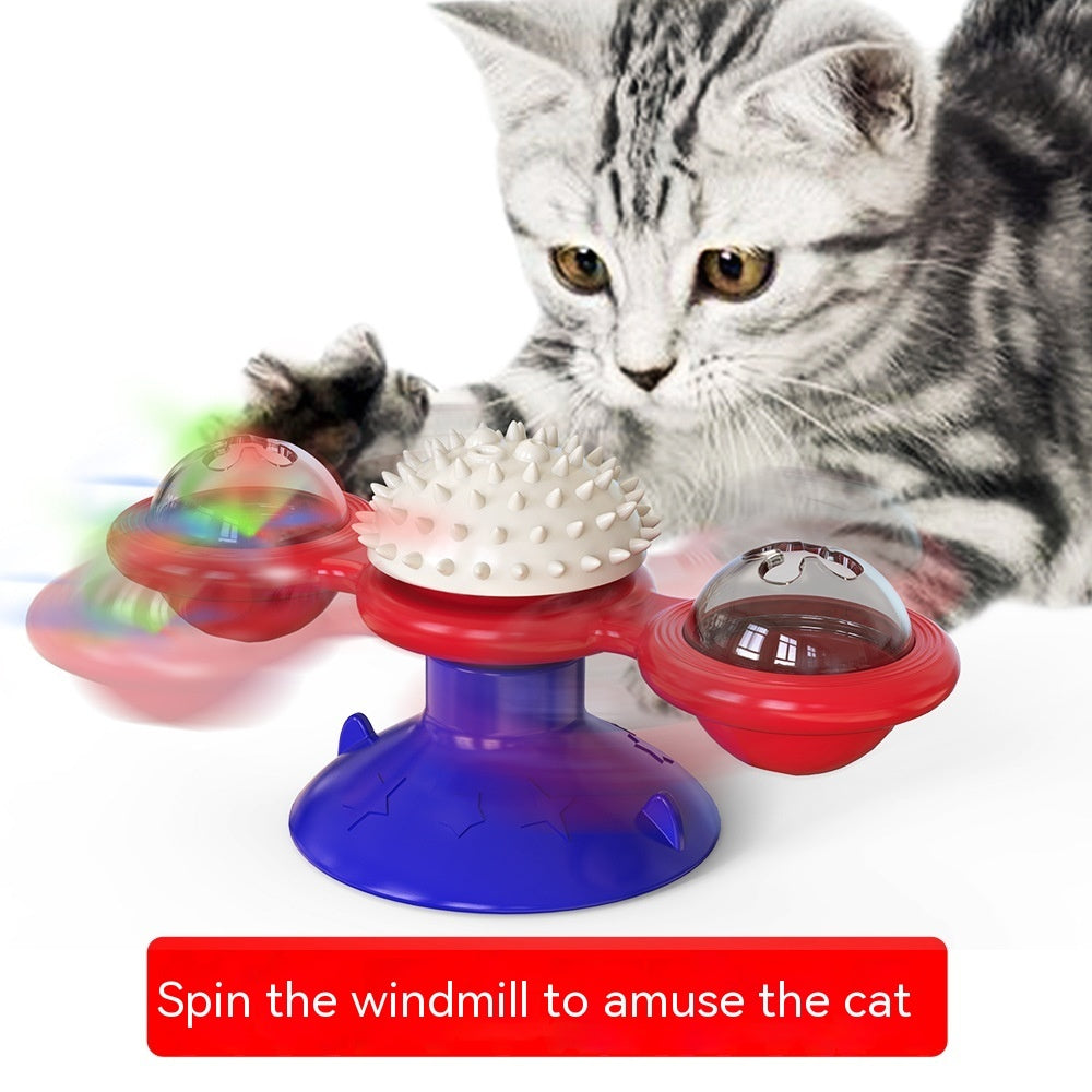 Turning Windmill Cat Teaser Toy with LED Lights | Interactive Rotating Cat Toy for Self-Play