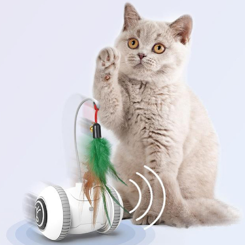 Automatic Cat Toy with Interchangeable Feather Heads | Robotic Interactive Cat Teaser with Multiple Accessories